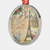 パリフランスヴィンテージ旅行カラフルアートワーク メタルオーナメント (左)
