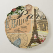 パリフランスヴィンテージ旅行カラフルアートワーク ラウンドクッション (裏面)