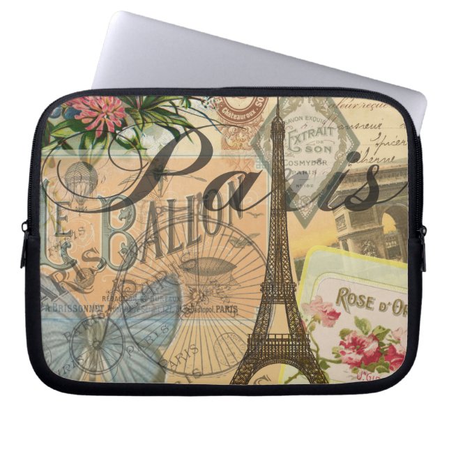 パリフランスヴィンテージ旅行カラフルアートワーク ラップトップスリーブ (正面)