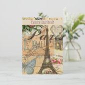 パリフランスヴィンテージ旅行カラフルアートワーク 招待状 (スタンド正面)