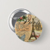 パリフランスヴィンテージ旅行カラフルアートワーク 缶バッジ (正面&裏面)