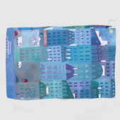 パリフランス春ブルーシティスケープ絵画ズ ゴルフタオル (横)