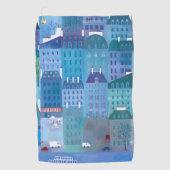 パリフランス春ブルーシティスケープ絵画ズ ゴルフタオル (正面)