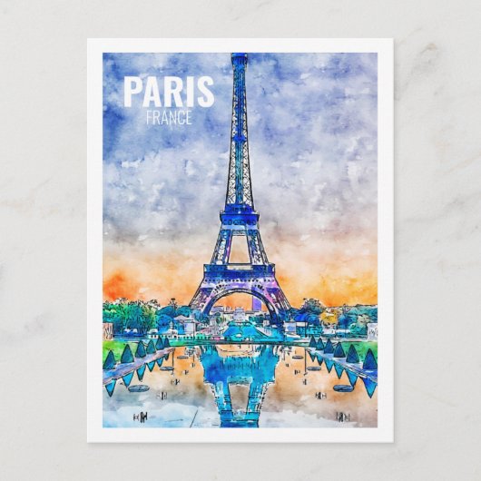 パリフランス有名な旅行プレイスウォーターカラースケッチ ポストカード (正面)