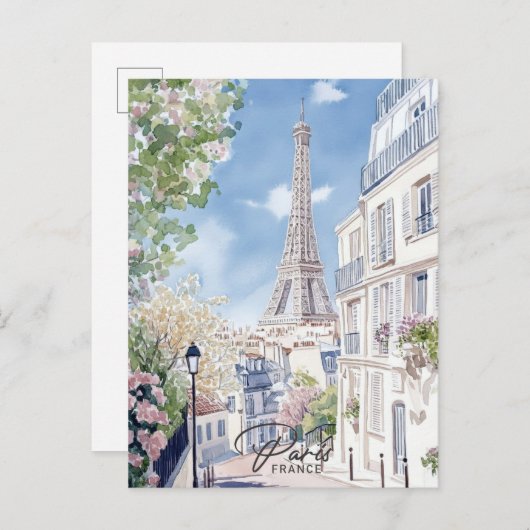 パリフランス水絵を描色の旅行 ポストカード (正面/裏面)