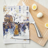 パリフランス都市通り場面芸術の台所タオル キッチンタオル (四つ折り)