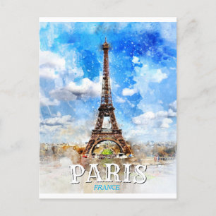 パリフランス-エッフェル塔のヴィンテージの水彩画 インビテーションポストカード