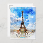 パリフランス-エッフェル塔のヴィンテージの水彩画 インビテーションポストカード (正面/裏面)