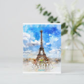パリフランス-エッフェル塔のヴィンテージの水彩画 インビテーションポストカード (スタンド正面)