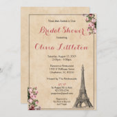 パリブライダルシャワーインビテーションピンクフローラ 招待状 (正面/裏面)