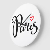 パリブラシレタリングとハート ラージ壁時計 (傾斜)