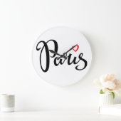 パリブラシレタリングとハート ラージ壁時計 (ホーム)