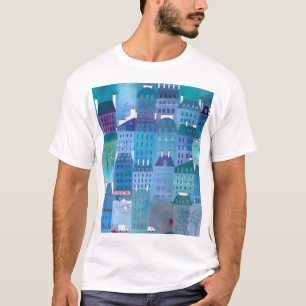 パリブルースモダンシティスケープ絵画ズ Tシャツ