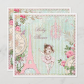 パリプリンセスバレリナシャビーシックベビーシャワー 招待状 (正面/裏面)