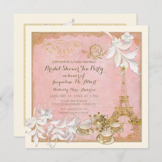 パリベルサイユパレスティーパーティーブライダルシャワー 招待状 (正面/裏面)