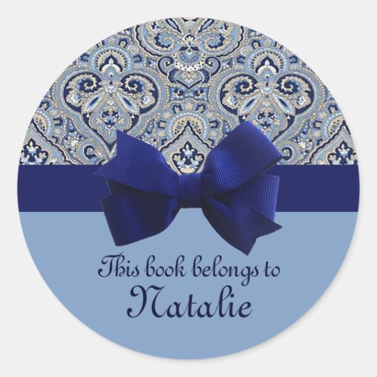 パリペイズリーインジゴ2パーソナライズされたステッカー ラウンドシール (正面)