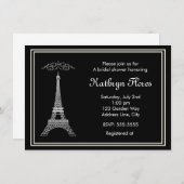 パリホワイトエッフェルタワーオンブラックフランスの招待状 招待状 (正面/裏面)