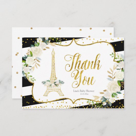 パリホワイトフローラブライダルシャワーサンキューカード サンキューカード (正面/裏面)