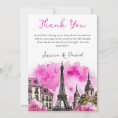 パリボンジュールベフランスのブピンクブラックベビーシャワー サンキューカード (正面)