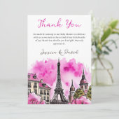 パリボンジュールベフランスのブピンクブラックベビーシャワー サンキューカード (スタンド正面)