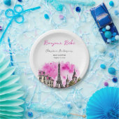 パリボンジュールベフランスのブピンクブラックベビーシャワー ペーパープレート (パーティー)