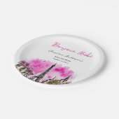 パリボンジュールベフランスのブピンクブラックベビーシャワー ペーパープレート (アングル)