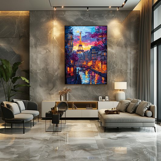 パリモダンシティスカイライン – ロマンチックなパリポスター ポスター