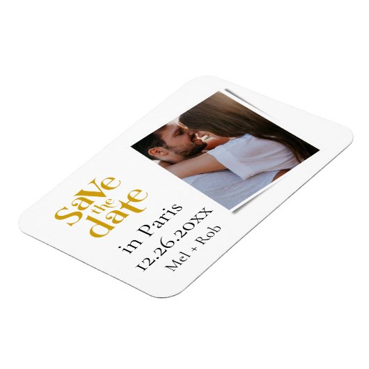 パリモダンスの金ゴールドユニーク写真の日付を保存 マグネット (左側)