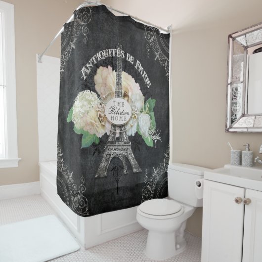 パリヴィンテージアンティークフローラパリエッフェルタワー シャワーカーテン (インサイチュ)