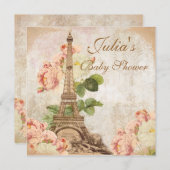 パリヴィンテージピンクローズベビーシャワー招待状 招待状 (正面/裏面)