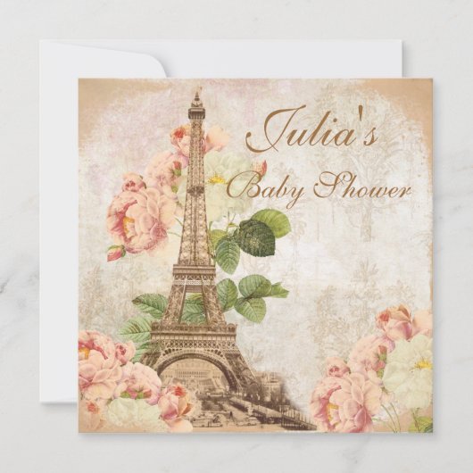 パリヴィンテージピンクローズベビーシャワー招待状 招待状 (正面)