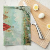 パリヴィンテージ旅行アートの上でバルーニング キッチンタオル (四つ折り)