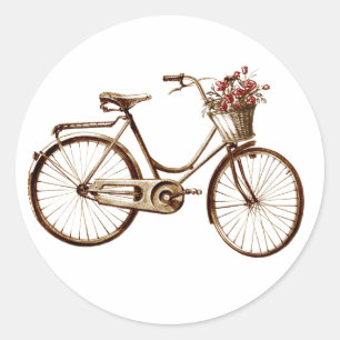 パリヴィンテージ自転車バスケットフラワーズバラ ラウンドシール