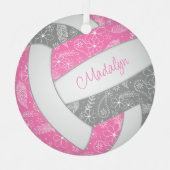 パリーズの羽フローラピンク灰色のボホバレーボール メタルオーナメント (正面)