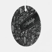 パリーズ羽フラワーパターン黒バレーボール メタルオーナメント (正面左)