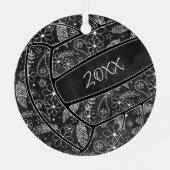 パリーズ羽フラワーパターン黒バレーボール メタルオーナメント (裏面)