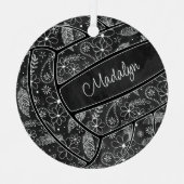 パリーズ羽フラワーパターン黒バレーボール メタルオーナメント (正面)