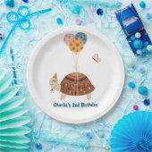 パリー動物,風船とパーティー帽子と亀 ペーパープレート (パーティー)