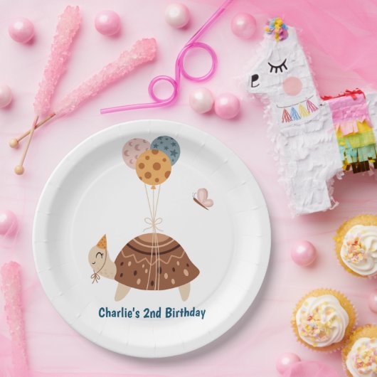 パリー動物,風船とパーティー帽子と亀 ペーパープレート (パーティー)