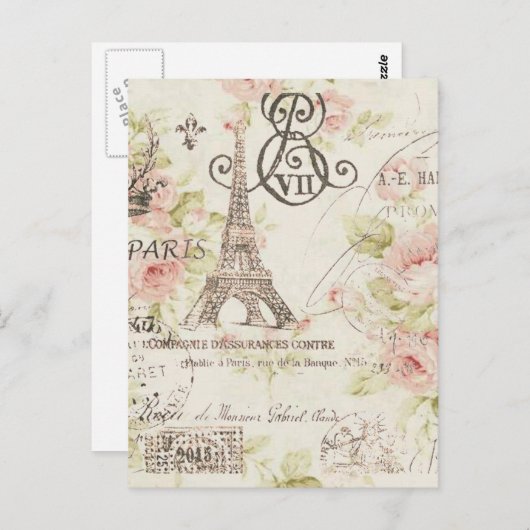 パリ動揺してなピンクの花のエッフェル塔 ポストカード (正面/裏面)