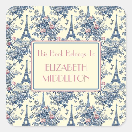 パリ名門私立校風のサントワールエッフェルタワー蔵書票 スクエアシール (正面)