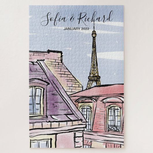 パリ婚約提案、アニバーサリーカップルの贈り物 ジグソーパズル (縦)