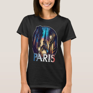 パリ市エッフェル塔夜グラフィックフランス愛 Tシャツ