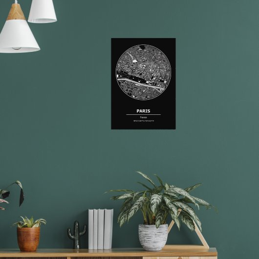 パリ市地図ブラック&ホワイトポスター ポスター (リビング1)