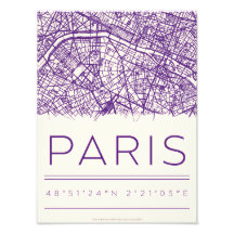 パリ座標地図ポスター - ミニマル都市ストリート