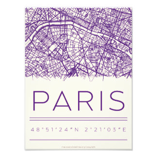 パリ座標地図ポスター - ミニマル都市ストリート フォトプリント           