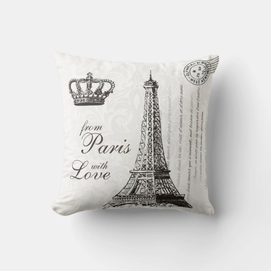 パリ愛タイポグラフィのヴィンテージのフランス人のエッフェル塔 クッション (正面)