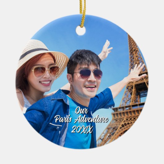 パリ旅行の思い出の写真入りクリスマスツリー セラミックオーナメント (正面)