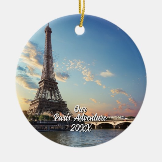 パリ旅行の思い出の写真入りクリスマスツリー セラミックオーナメント (正面)
