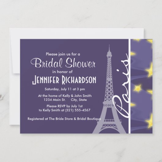 パリ星空の夜;エッフェルタワー 招待状 (正面)